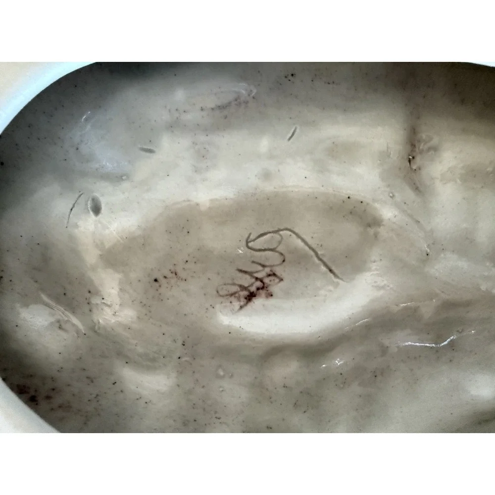 VTG Hershey Mold Trinket Box Jewelry Oval‎ Pioneers Log Cabin Ceramic 3D Signed
